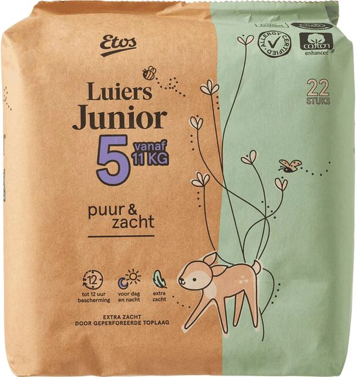 Etos Luiers Puur & Zacht - Maat 5 (11+ Kg) - 66 Stuks (3x22) 3 Etos Luiers Puur & Zacht - Maat 5 (11+ Kg) - 66 Stuks (3x22)