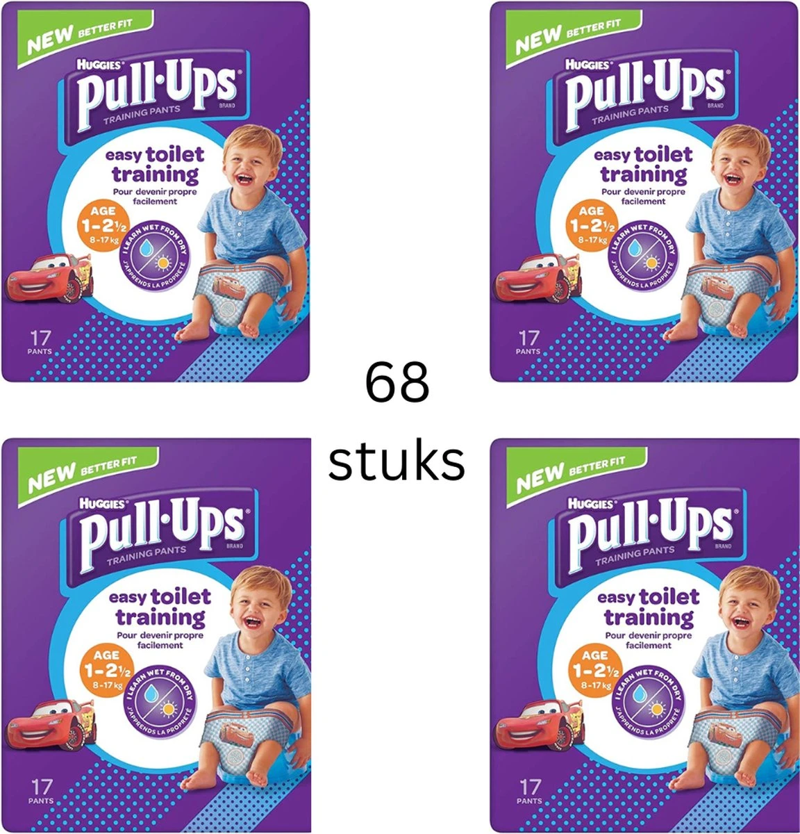 Huggies Pull Ups 8-17 Kg - 4x 17 Stuks - Maandbox - Pampers - Oefenbroekjes - Potty Training Broek Jongens 1-2.5 Jaar - Luiers 3 Huggies Pull Ups 8-17 Kg - 4x 17 Stuks - Maandbox - Pampers - Oefenbroekjes - Potty Training Broek Jongens 1-2.5 Jaar - Luiers