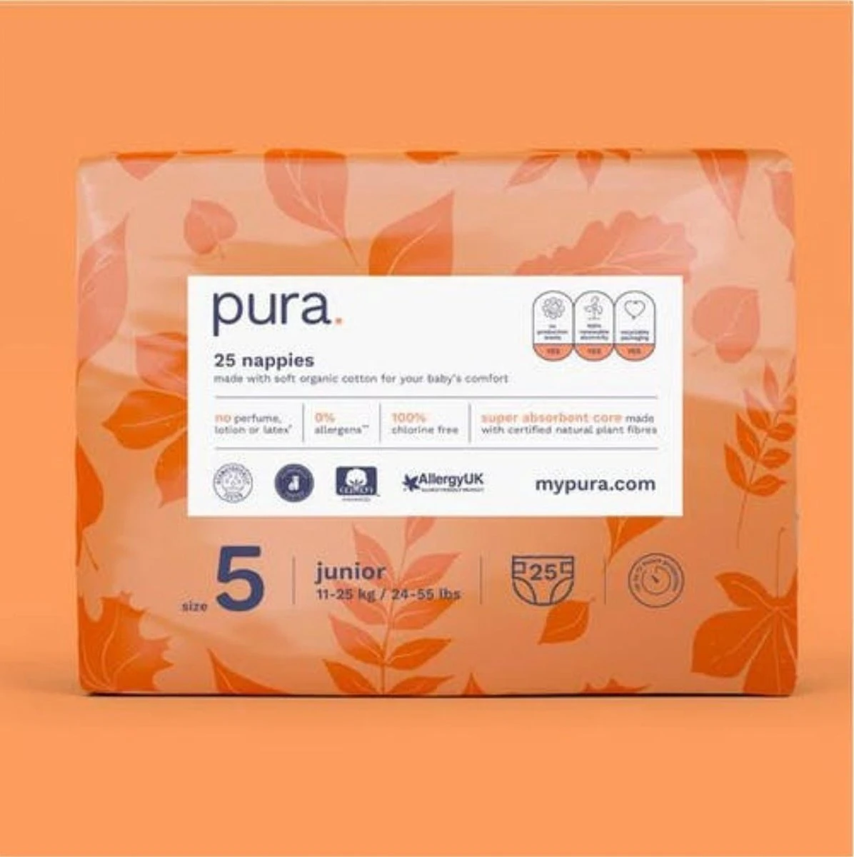 Pura Eco-Friendly Luiers Maat 5 (11-25kg), 125 Luiers 3 Pura Eco-Friendly Luiers Maat 5 (11-25kg), 125 Luiers