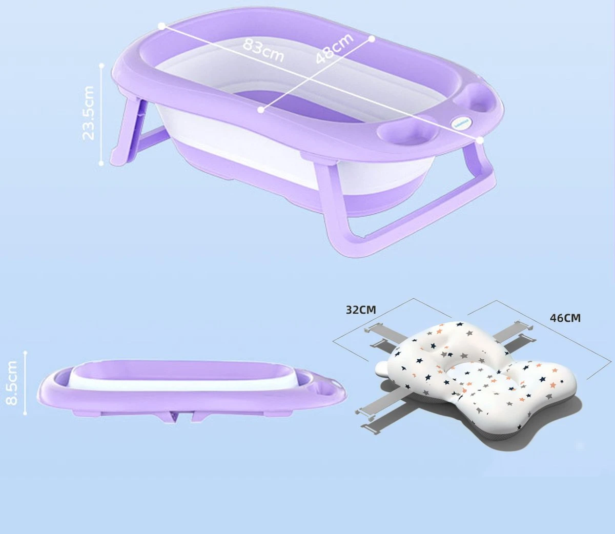 K IKIDO Babybadje Opvouwbaar - 3 In 1 Opvouwbaar - 83 × 48 × 23,5 Cm - Baby Badje - Peuterbadje - Babybadkuip -Inclusief Badkussen - Purper 9 K IKIDO Babybadje Opvouwbaar - 3 In 1 Opvouwbaar - 83 × 48 × 23,5 Cm - Baby Badje - Peuterbadje - Babybadkuip -Inclusief Badkussen - Purper - Afbeelding 7