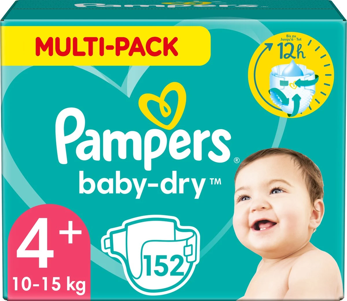 Pampers® Pampers Baby-Dry Luiers - Maat 4+ (10-15 Kg) - 152 Stuks - Multi-Pack 3 Pampers® Pampers Baby-Dry Luiers - Maat 4+ (10-15 Kg) - 152 Stuks - Multi-Pack