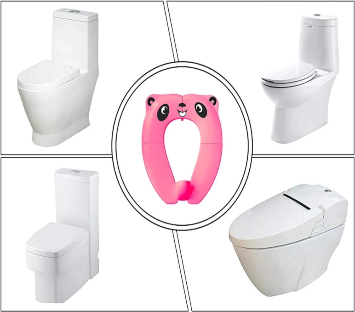Merkloos WC Verkleiner Roze Panda Ontwerp - Toilettrainer - Opvouwbare Toilet Zitje - Toiletbril Verkleiner - Kinder WC Bril 6 Merkloos WC Verkleiner Roze Panda Ontwerp - Toilettrainer - Opvouwbare Toilet Zitje - Toiletbril Verkleiner - Kinder WC Bril - Afbeelding 4