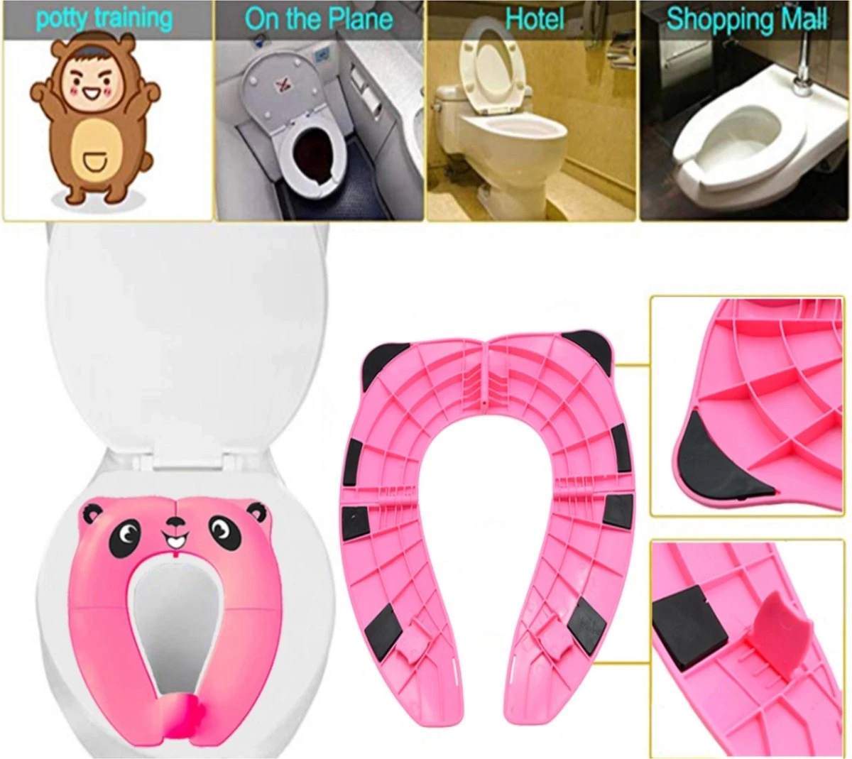 Merkloos WC Verkleiner Roze Panda Ontwerp - Toilettrainer - Opvouwbare Toilet Zitje - Toiletbril Verkleiner - Kinder WC Bril 5 Merkloos WC Verkleiner Roze Panda Ontwerp - Toilettrainer - Opvouwbare Toilet Zitje - Toiletbril Verkleiner - Kinder WC Bril - Afbeelding 3