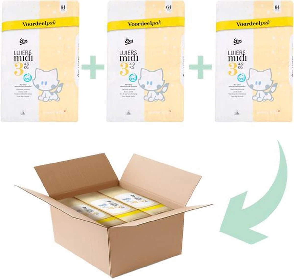 Etos Woezel Pip - Luiers Maat 3 4-9 Kg - Maandbox 192 Stuks 3 X 64 Stuks 4 Etos Woezel Pip - Luiers Maat 3 4-9 Kg - Maandbox 192 Stuks 3 X 64 Stuks - Afbeelding 2