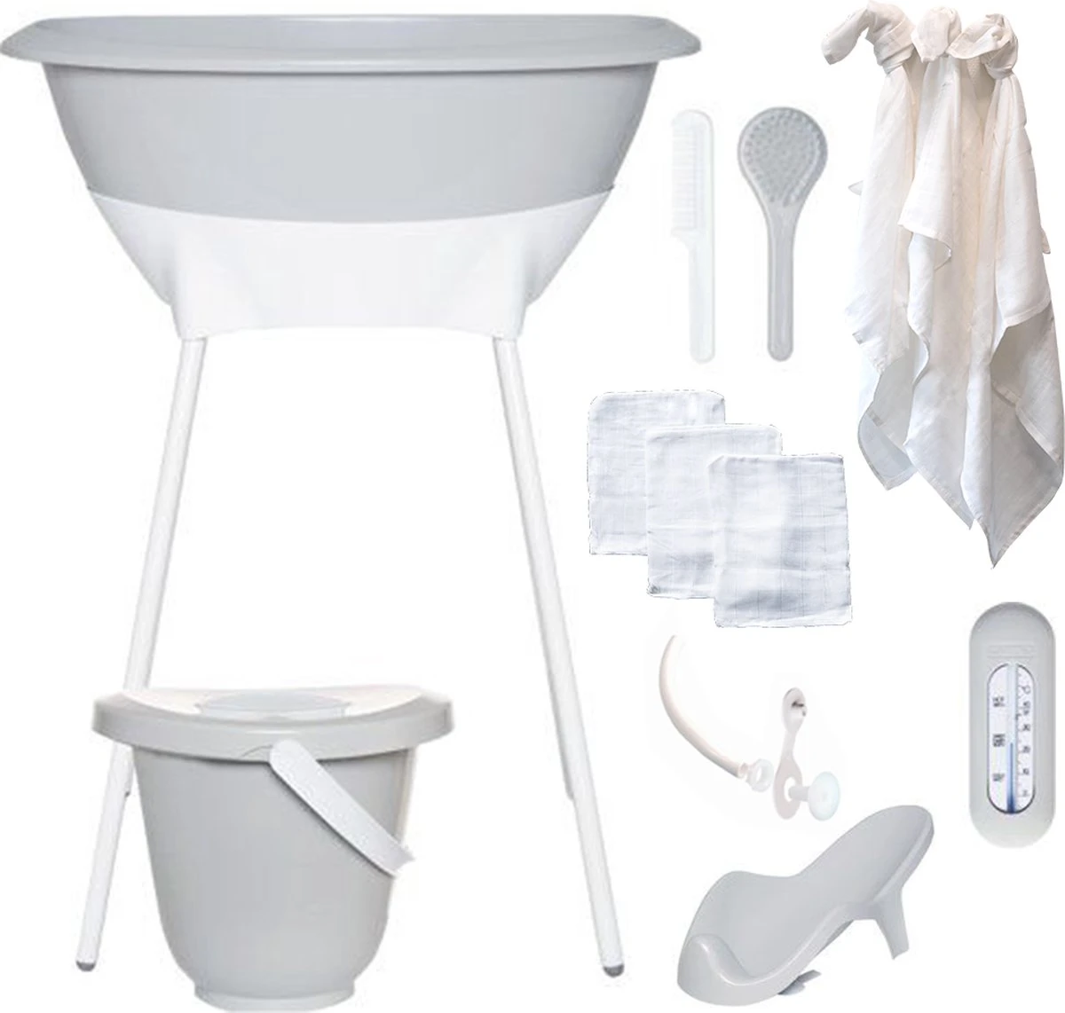 Bad- En Verzorgingsset Luma Hydrofiel Light Grey/Starterset Wit 6-delig 3 Bad- En Verzorgingsset Luma Hydrofiel Light Grey/Starterset Wit 6-delig