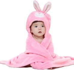 Multifunctionele Baby Fleecedeken Met Capuchon Konijn | Badcape Baby En Peuters | Deken Kinderen | Wikkeldeken | Dekentje Baby & Peuter 0-3 Jaar | Babydeken | Kraamcadeau | Babycape | Fleece Deken | Kraam | Maxi Cosi Deken | Dier | Roze| Meisje