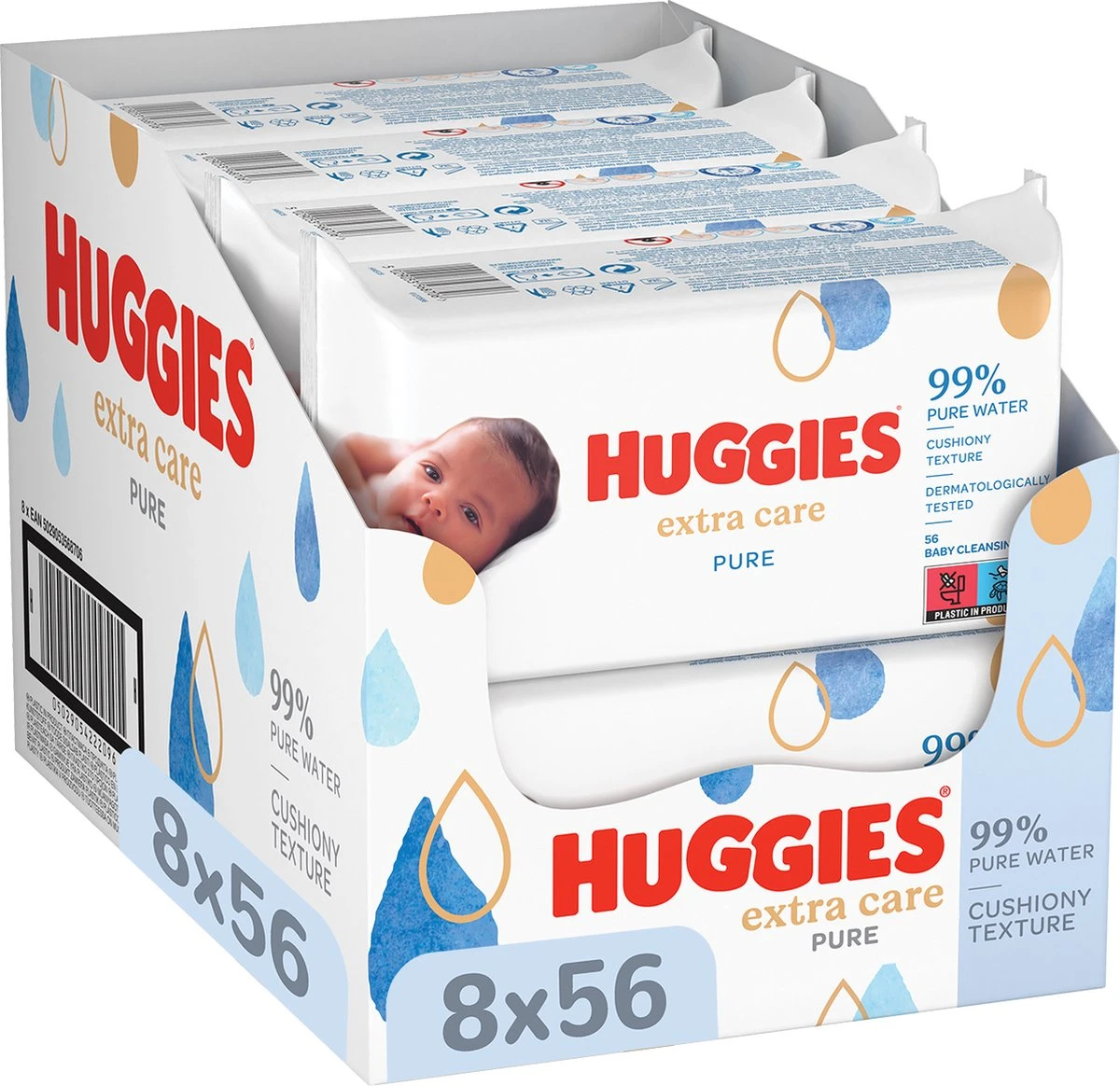 Huggies Billendoekjes - Pure Extra Care - 8 X 56 Stuks - 448 Doekjes - Voordeelverpakking 3 Huggies Billendoekjes - Pure Extra Care - 8 X 56 Stuks - 448 Doekjes - Voordeelverpakking
