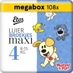 Etos Luierbroekjes Megabox - Maat 4 - 8 Tot 15kg - 108 Stuks (3 X 36 Stuks)