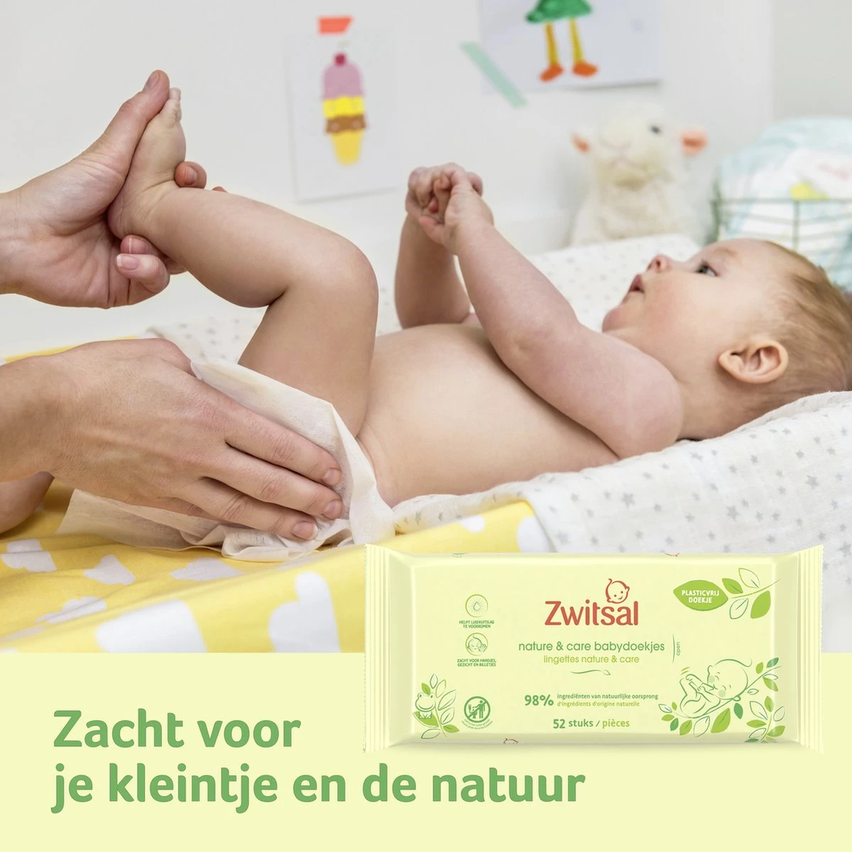 Zwitsal Billendoekjes Nature & Care Alcoholvrij - Plasticvrij - 624 Doekjes - Voordeelverpakking 5 Zwitsal Billendoekjes Nature & Care Alcoholvrij - Plasticvrij - 624 Doekjes - Voordeelverpakking - Afbeelding 3