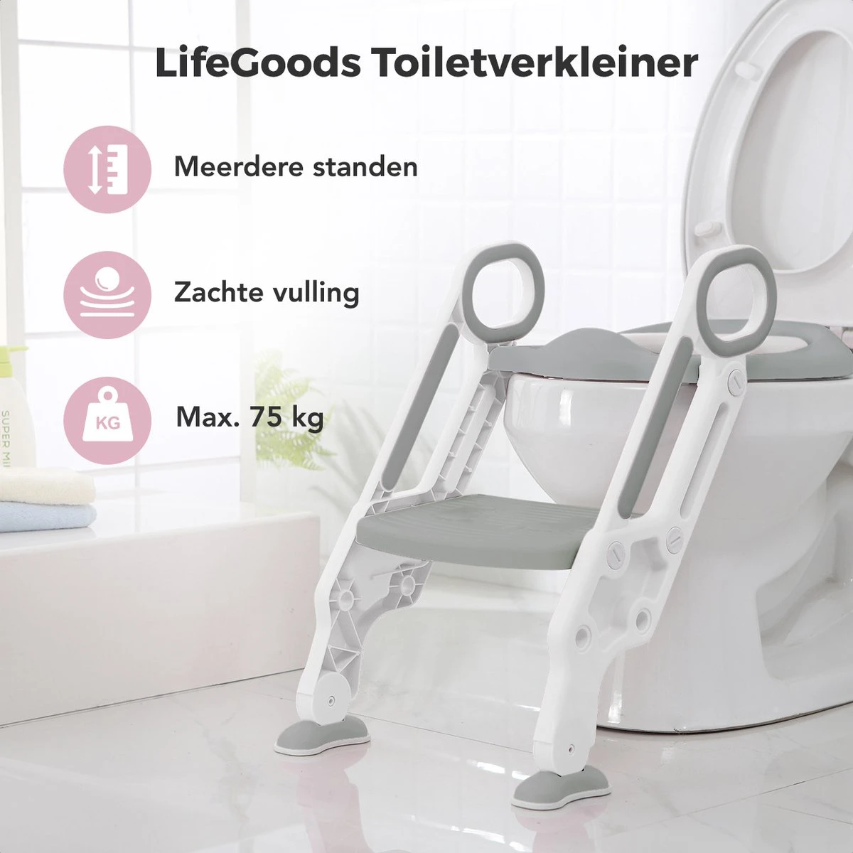 LifeGoods WC Verkleiner Met Trapje - Trainer Met Opstapje - 2 Tot 7 Jaar - Grijs/Wit 4 LifeGoods WC Verkleiner Met Trapje - Trainer Met Opstapje - 2 Tot 7 Jaar - Grijs/Wit - Afbeelding 2