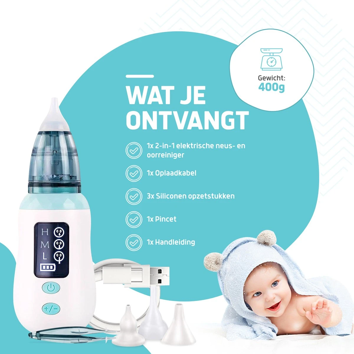 Hoy En Dia® Neusreiniger Baby Snoetenpoetsers - Neuspeer Met USB - Elektrische Neuszuiger En Oorreiniger 4 Hoy En Dia® Neusreiniger Baby Snoetenpoetsers - Neuspeer Met USB - Elektrische Neuszuiger En Oorreiniger - Afbeelding 2