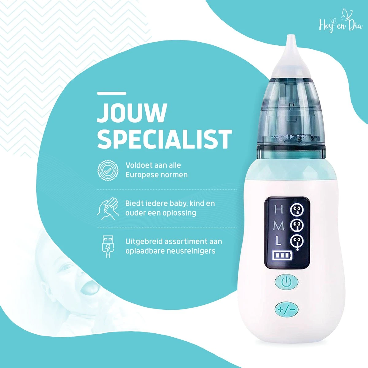 Hoy En Dia® Neusreiniger Baby Snoetenpoetsers - Neuspeer Met USB - Elektrische Neuszuiger En Oorreiniger 8 Hoy En Dia® Neusreiniger Baby Snoetenpoetsers - Neuspeer Met USB - Elektrische Neuszuiger En Oorreiniger - Afbeelding 6