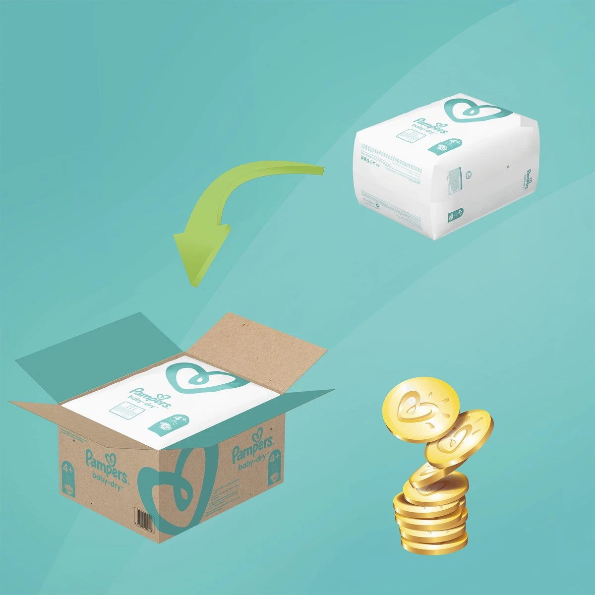 Pampers® Pampers Baby-Dry Luiers - Maat 4+ (10-15 Kg) - 152 Stuks - Multi-Pack 8 Pampers® Pampers Baby-Dry Luiers - Maat 4+ (10-15 Kg) - 152 Stuks - Multi-Pack - Afbeelding 6