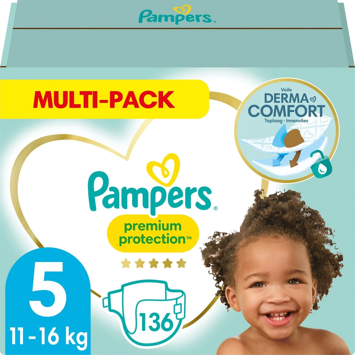 Pampers® Pampers Premium Protection Luiers - Maat 5 (11-16 Kg) - 136 Stuks - Multi-Pack 3 Pampers® Pampers Premium Protection Luiers - Maat 5 (11-16 Kg) - 136 Stuks - Multi-Pack