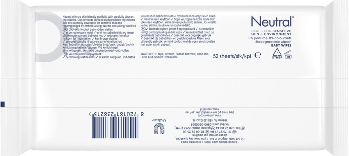 Neutral Baby Billendoekjes Parfumvrij - 832 Stuks - Voordeelverpakking 5 Neutral Baby Billendoekjes Parfumvrij - 832 Stuks - Voordeelverpakking - Afbeelding 3