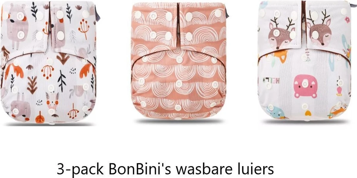 BonBini´s Wasbare Luiers - 3-pack Voordeelverpakking Luiers 3-15 Kg - Luierbroekje - Dubbele Antilek Preventie - Zwemluier Drukknoopjes En Verstelbaar Maat S, M, L Maat 1 T/m 5 - 3 Stuks 3 BonBini´s Wasbare Luiers - 3-pack Voordeelverpakking Luiers 3-15 Kg - Luierbroekje - Dubbele Antilek Preventie - Zwemluier Drukknoopjes En Verstelbaar Maat S, M, L Maat 1 T/m 5 - 3 Stuks