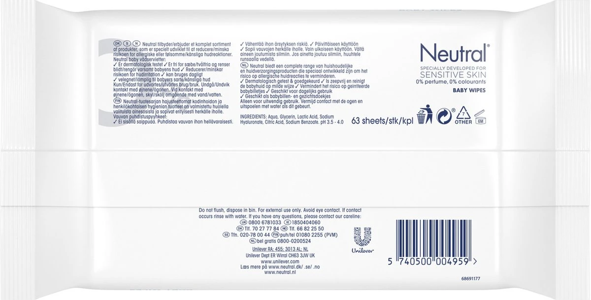 Neutral Billendoekjes - Parfumvrij - 1008 Doekjes - Voordeelverpakking 5 Neutral Billendoekjes - Parfumvrij - 1008 Doekjes - Voordeelverpakking - Afbeelding 3