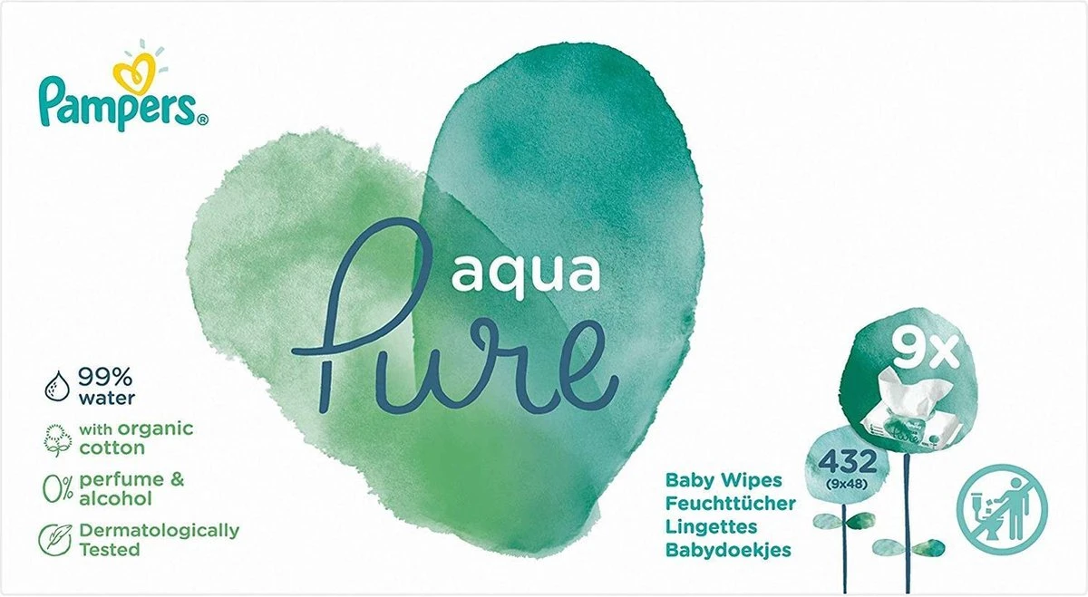 Pampers® Pampers Aqua Pure Billendoekjes - 432 Stuks 4 Pampers® Pampers Aqua Pure Billendoekjes - 432 Stuks - Afbeelding 3