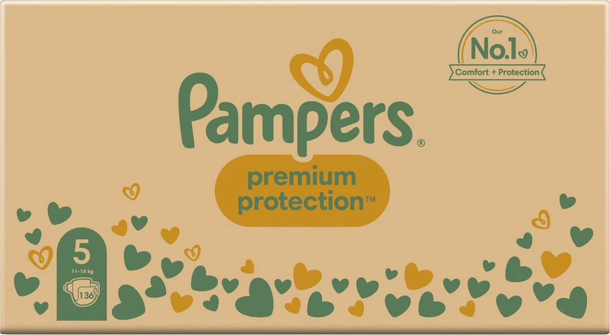 Pampers® Pampers Premium Protection Luiers - Maat 5 (11-16 Kg) - 136 Stuks - Multi-Pack 4 Pampers® Pampers Premium Protection Luiers - Maat 5 (11-16 Kg) - 136 Stuks - Multi-Pack - Afbeelding 2