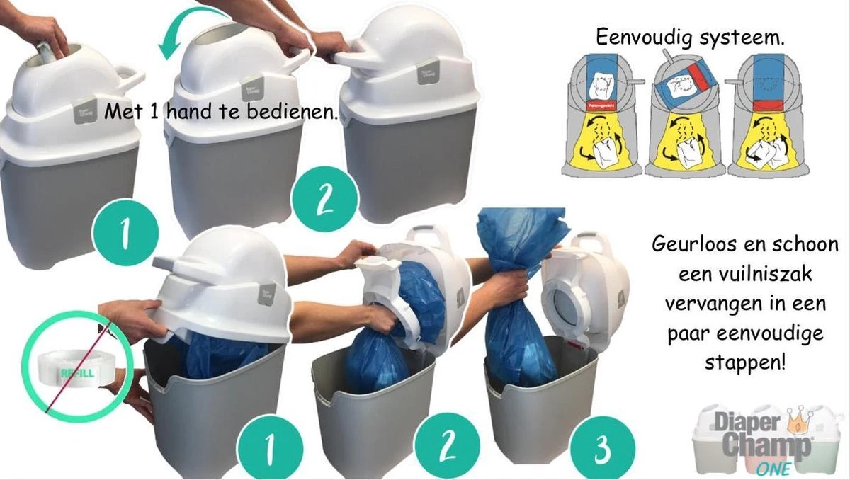 DiaperChamp ONE - Soft Silver - Standaard Luieremmer 14 DiaperChamp ONE - Soft Silver - Standaard Luieremmer - Afbeelding 12