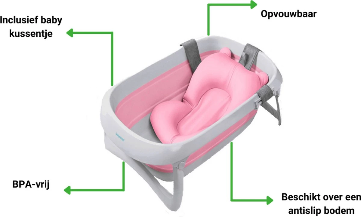Babybadje - Peuterbadje - Opvouwbaar - Incl. Baby Badkussen - 84 Cm Lang - 0 Tot 3 Jaar - Roze 4 Babybadje - Peuterbadje - Opvouwbaar - Incl. Baby Badkussen - 84 Cm Lang - 0 Tot 3 Jaar - Roze - Afbeelding 2