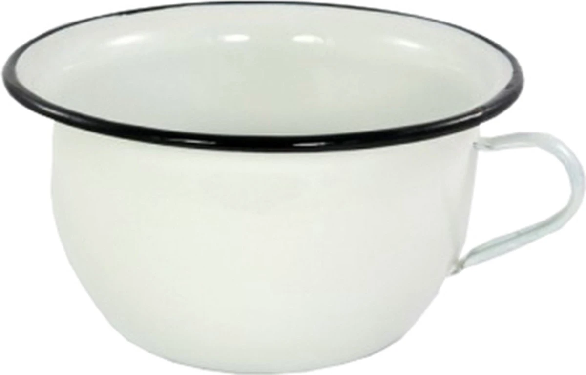 Emaille Ouderwets Plaspotje Met Deksel - Wit 4 Emaille Ouderwets Plaspotje Met Deksel - Wit - Afbeelding 2