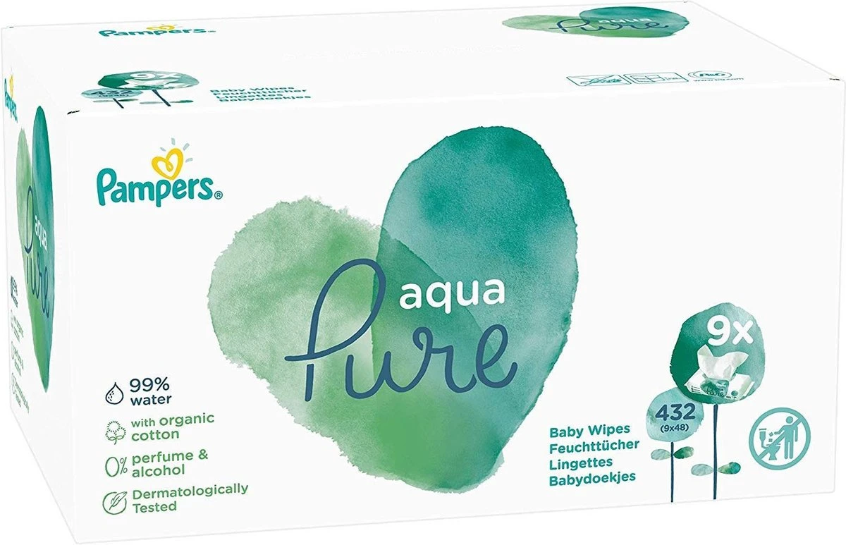 Pampers® Pampers Aqua Pure Billendoekjes - 432 Stuks 2 Pampers® Pampers Aqua Pure Billendoekjes - 432 Stuks