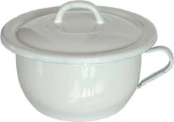 Emaille Ouderwets Plaspotje Met Deksel - Wit