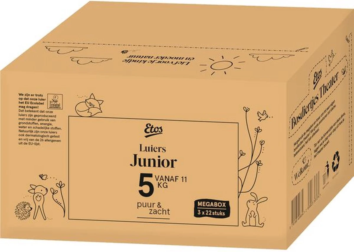 Etos Luiers Puur & Zacht - Maat 5 (11+ Kg) - 66 Stuks (3x22) 4 Etos Luiers Puur & Zacht - Maat 5 (11+ Kg) - 66 Stuks (3x22) - Afbeelding 2