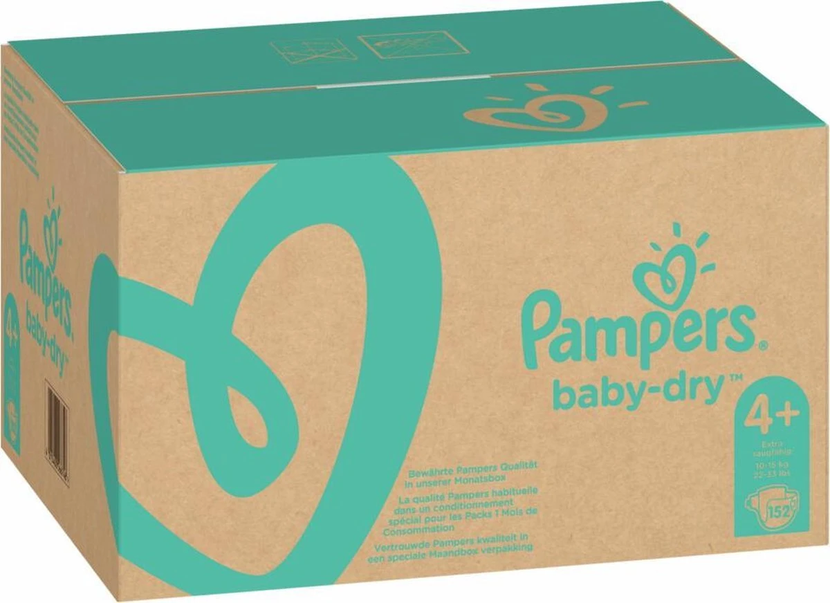 Pampers® Pampers Baby-Dry Luiers - Maat 4+ (10-15 Kg) - 152 Stuks - Multi-Pack 7 Pampers® Pampers Baby-Dry Luiers - Maat 4+ (10-15 Kg) - 152 Stuks - Multi-Pack - Afbeelding 5
