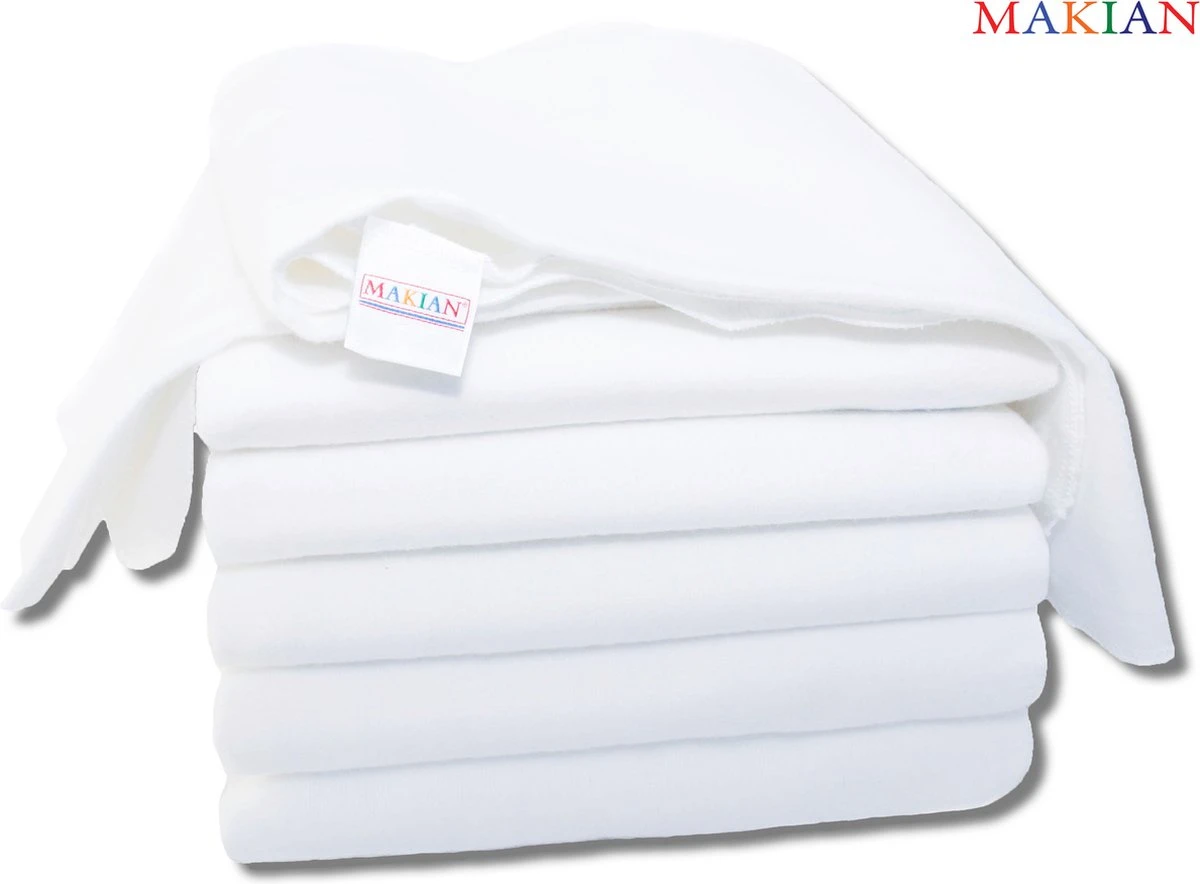 Makian Molton Luiers - Molton Doeken 80x80cm - Set Van 6 - Wit 3 Makian Molton Luiers - Molton Doeken 80x80cm - Set Van 6 - Wit