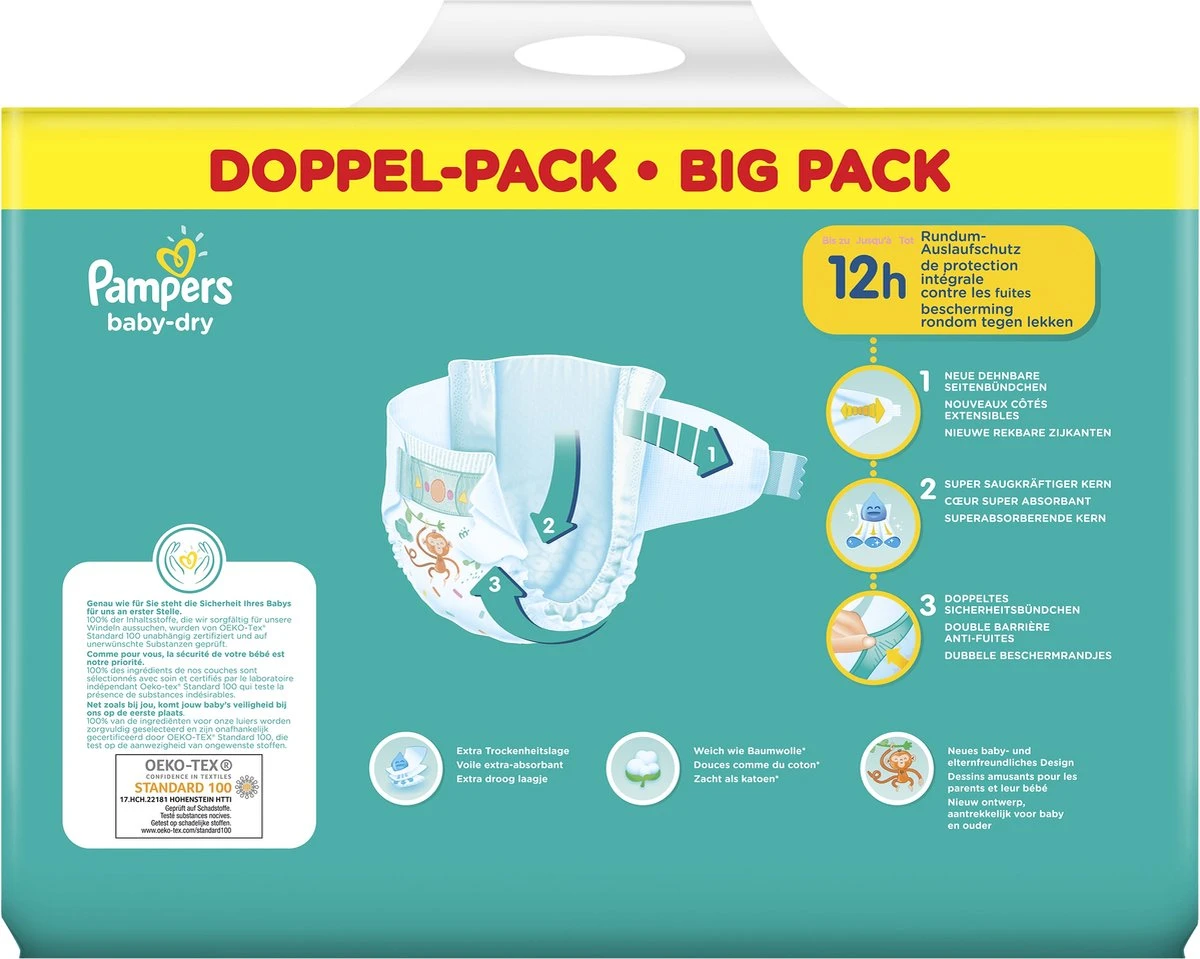 Pampers® Pampers - Baby Dry - Maat 3 - Mega Pack - 84 Luiers + Inbegrepen Pampers Doekje Fresh Clean 52 5 Pampers® Pampers - Baby Dry - Maat 3 - Mega Pack - 84 Luiers + Inbegrepen Pampers Doekje Fresh Clean 52 - Afbeelding 3