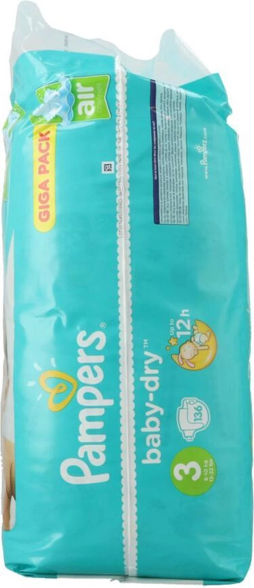 Pampers® Pampers Baby Dry Luiers - Maat 3 - 6 Tot 10kg -136 Stuks 9 Pampers® Pampers Baby Dry Luiers - Maat 3 - 6 Tot 10kg -136 Stuks - Afbeelding 7