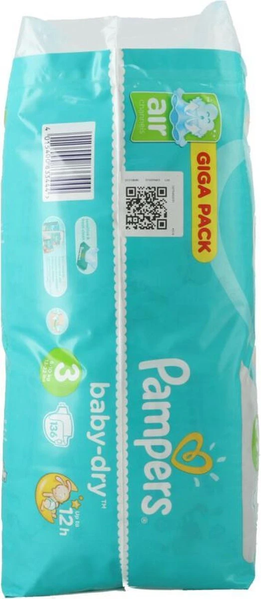 Pampers® Pampers Baby Dry Luiers - Maat 3 - 6 Tot 10kg -136 Stuks 15 Pampers® Pampers Baby Dry Luiers - Maat 3 - 6 Tot 10kg -136 Stuks - Afbeelding 13