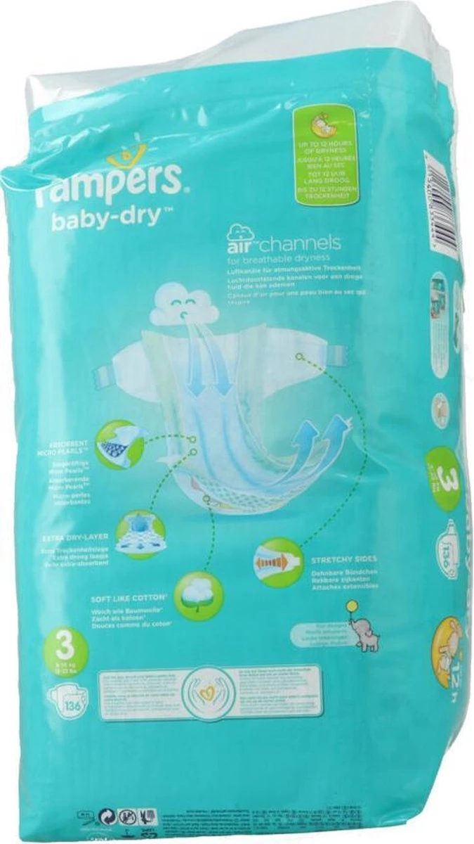 Pampers® Pampers Baby Dry Luiers - Maat 3 - 6 Tot 10kg -136 Stuks 6 Pampers® Pampers Baby Dry Luiers - Maat 3 - 6 Tot 10kg -136 Stuks - Afbeelding 4
