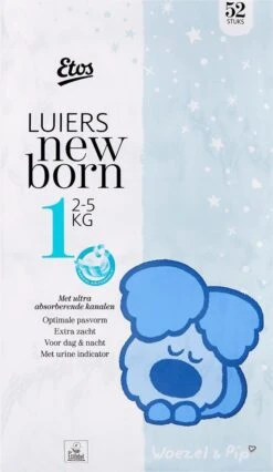 Etos Woezel & Pip Luiers - Maat 1 - 2 Tot 5kg - 156 Stuks (3 X 52 Stuks) -Winkel Voor Babyverzorgingsproducten 696x1200