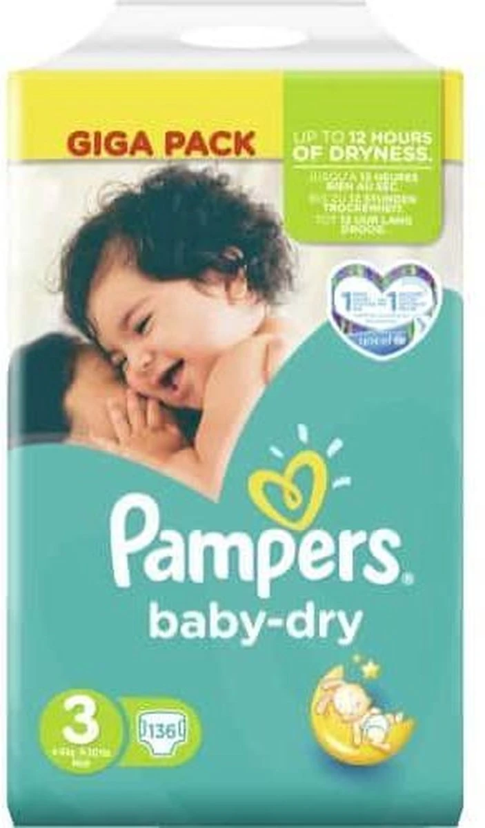 Pampers® Pampers Baby Dry Luiers - Maat 3 - 6 Tot 10kg -136 Stuks 14 Pampers® Pampers Baby Dry Luiers - Maat 3 - 6 Tot 10kg -136 Stuks - Afbeelding 12