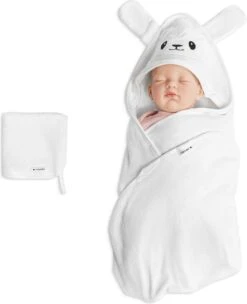 Navaris Badcape Met Capuchon Voor Baby - Set Met Badcape En Washandje - 100% Bamboe - Voor Baby's Van 0-12 Maanden - Oeko-tex Gecertificeerd - Schaap
